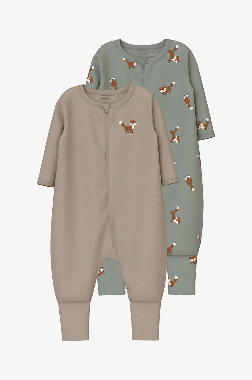 Name it baby Pyjamasoverall nbmNightsuit Zip FF Fox 2-pakning - Grå