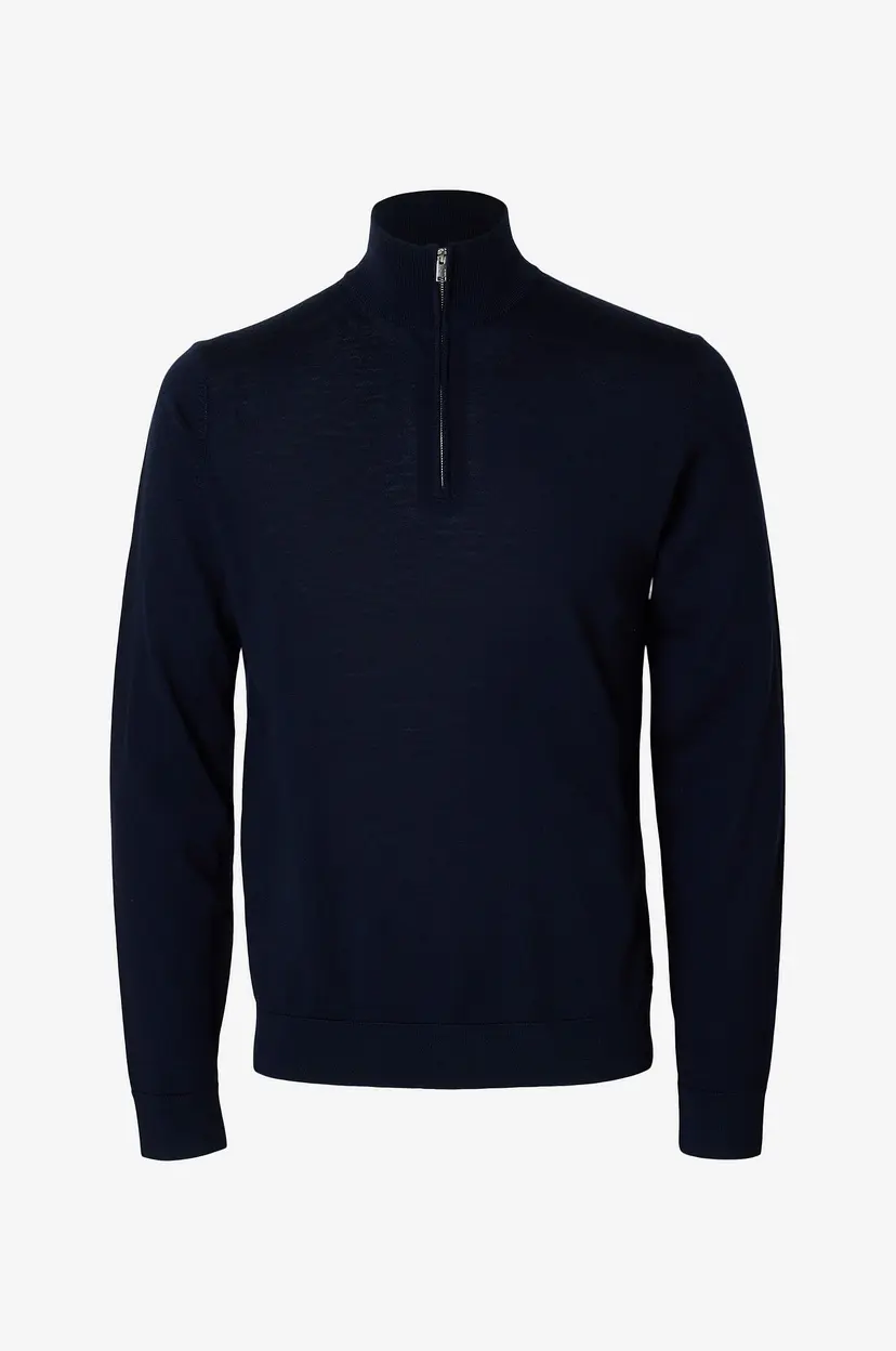 Selected Men Genser slhTray LS Knit Merino Half Zip - Blå