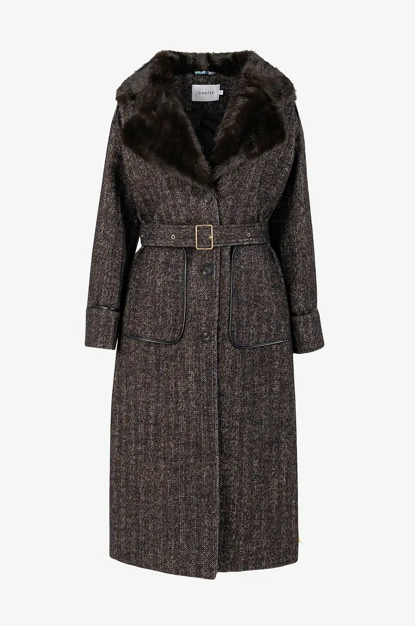 Coster Copenhagen Kåpe Coat with fur collar - Brun