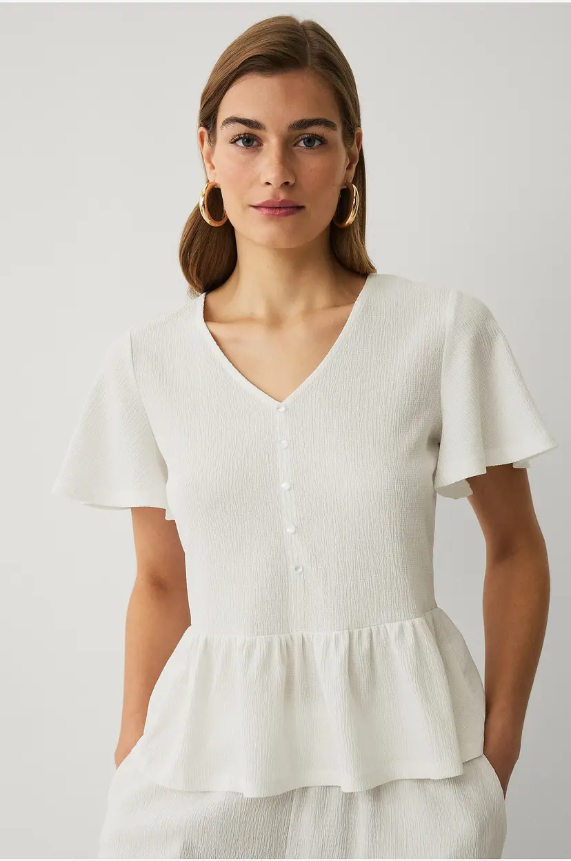 Ellos Collection Jerseybluse med volang - Hvit