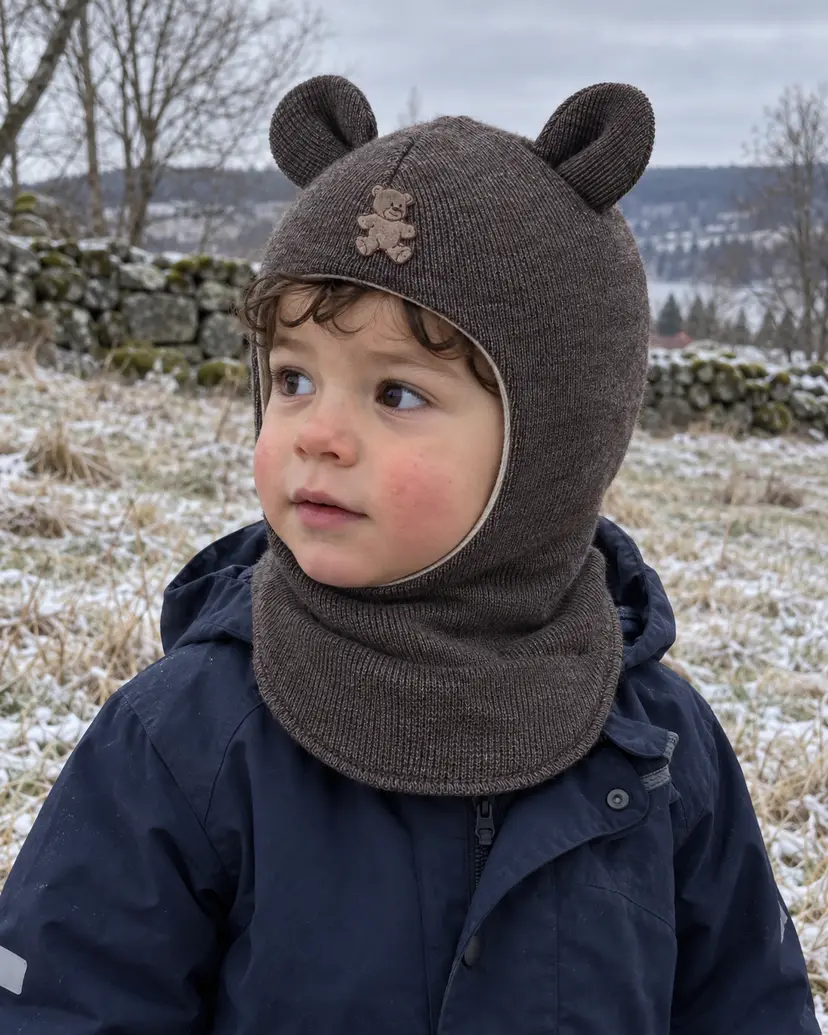 Kivat Balaclava i ull «Teddy» med runde ører Brun melange