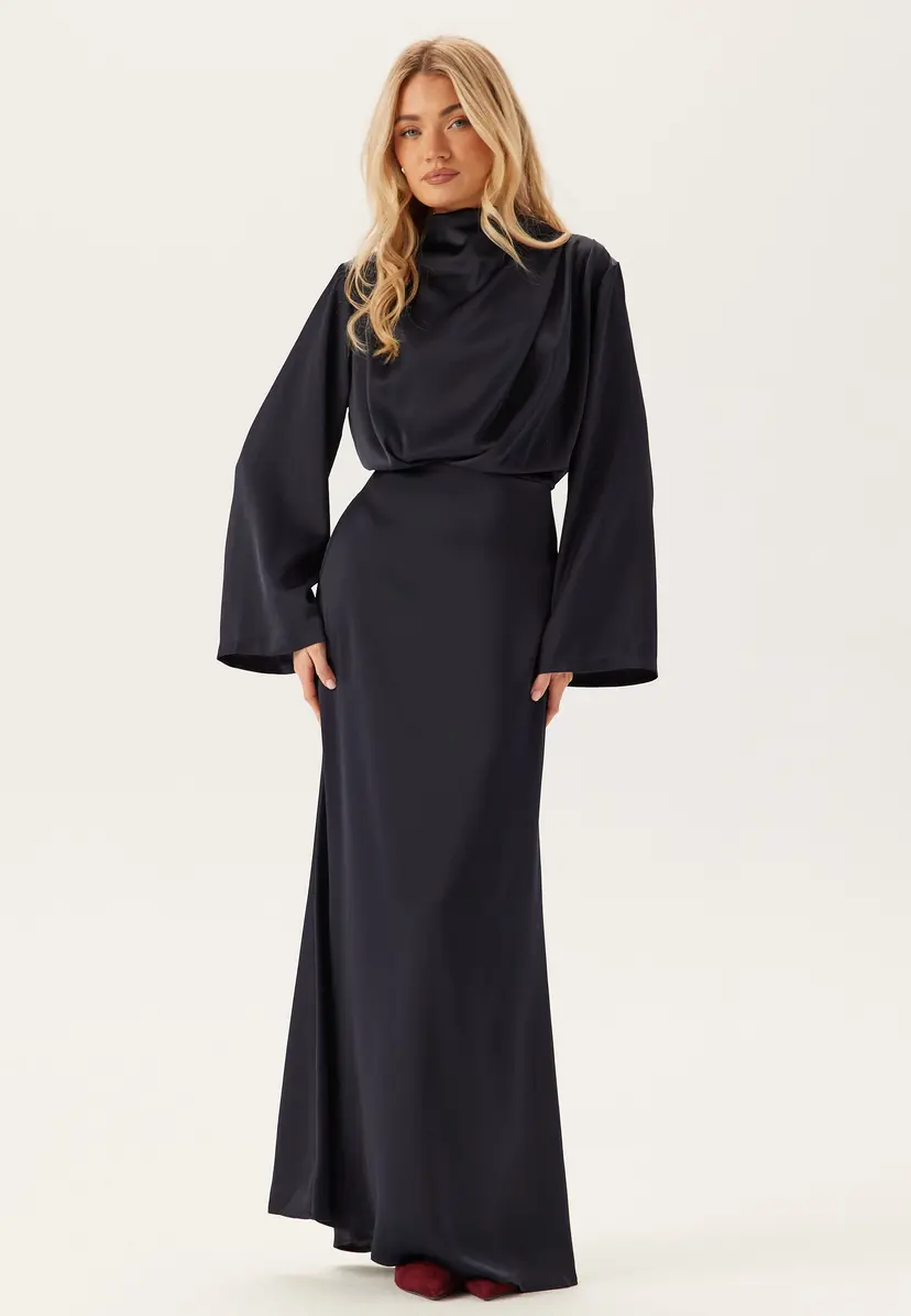 Bubbleroom Occasion High Neck Wide Sleeve Satin Gown