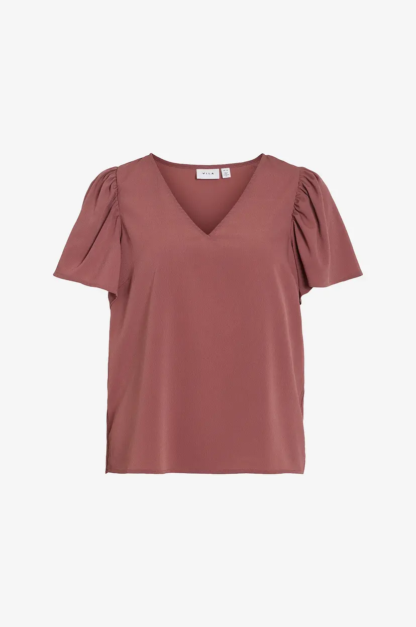 Vila Topp viMathilde S/S V-neck Flounce Top - Rosa