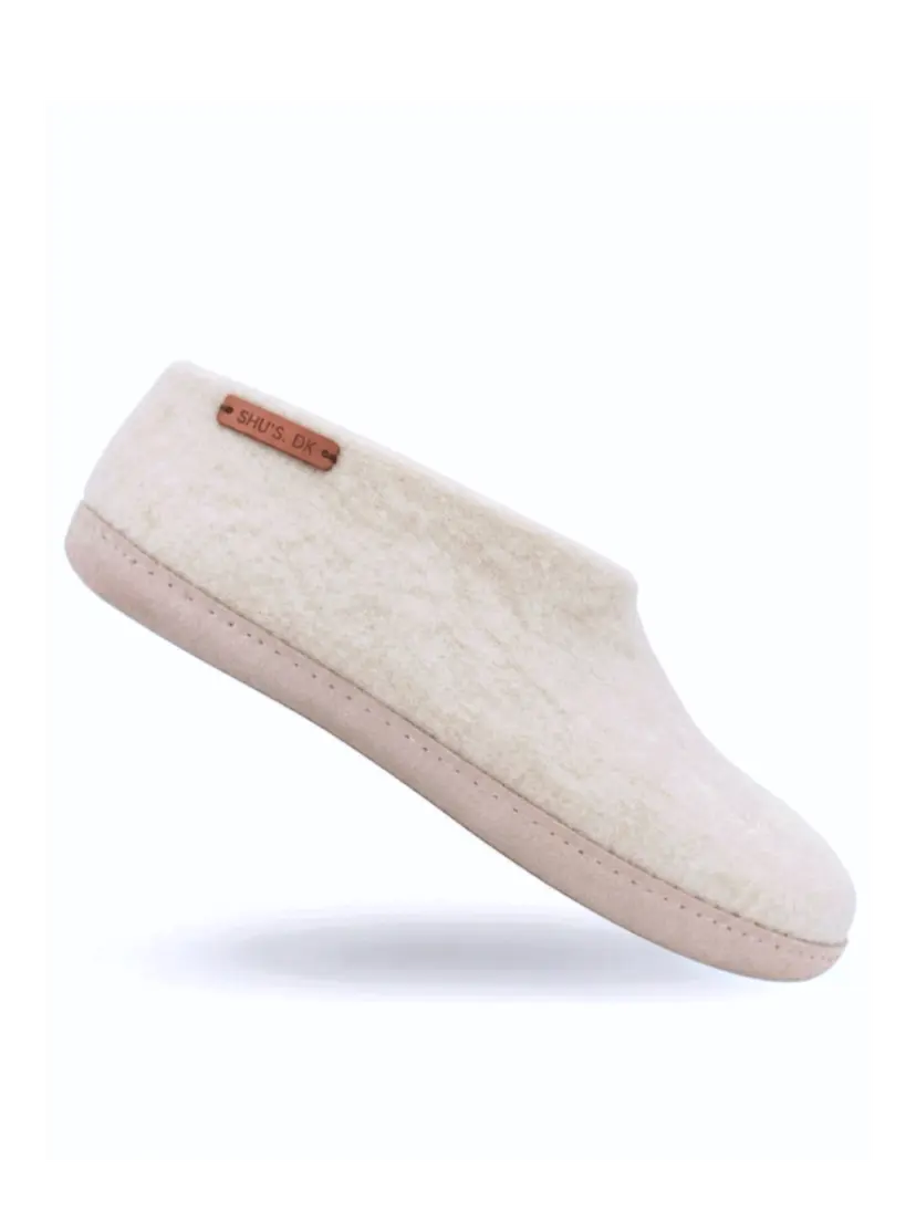 SHUS Uldhjemmesko (100% ren uld) - Model beige m/sål i skind - beige / EU 41