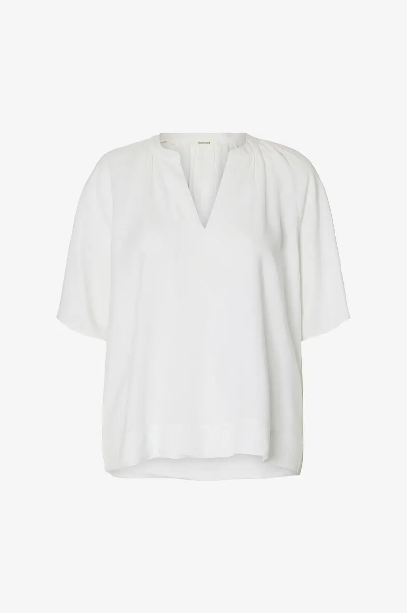 Selected Women Bluse slfViva 2/4 V-neck Linen Blend Top - Hvit