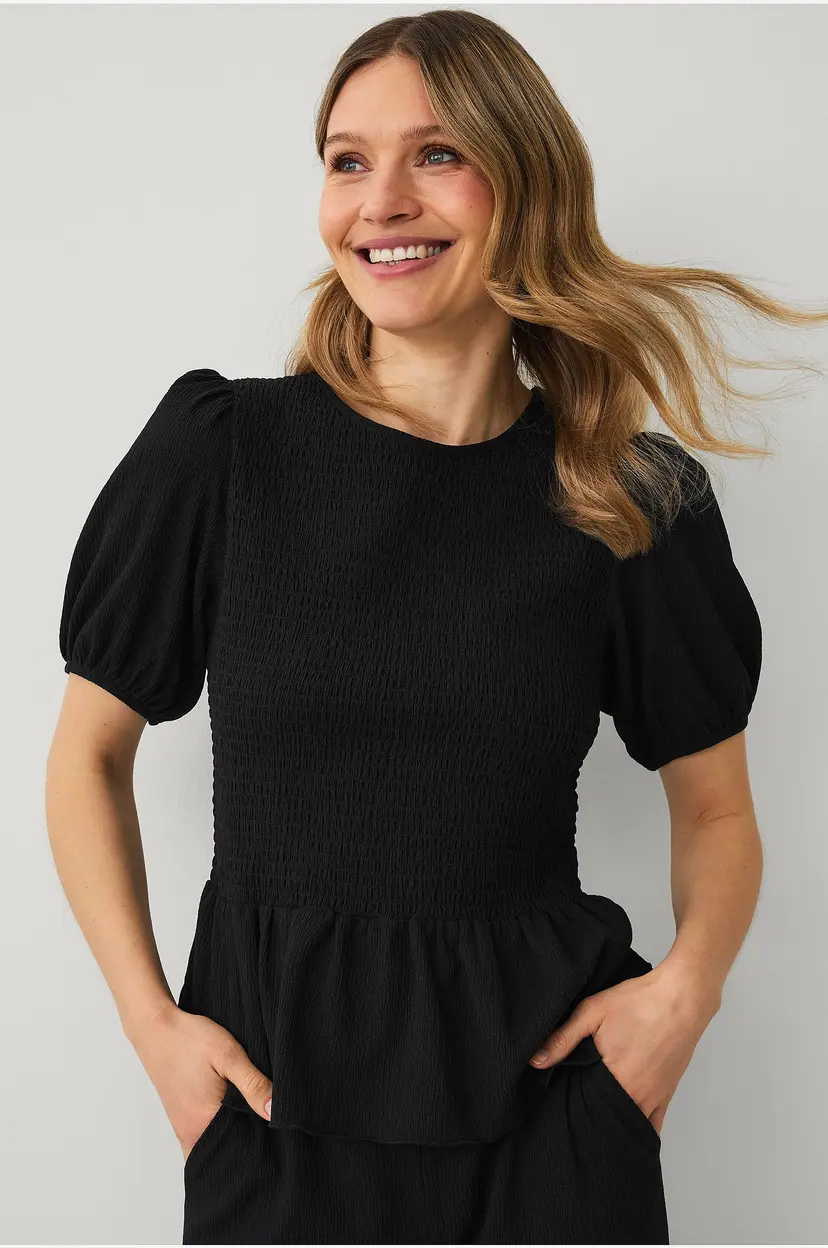 Ellos Collection Jerseybluse med vaffelsøm - Svart