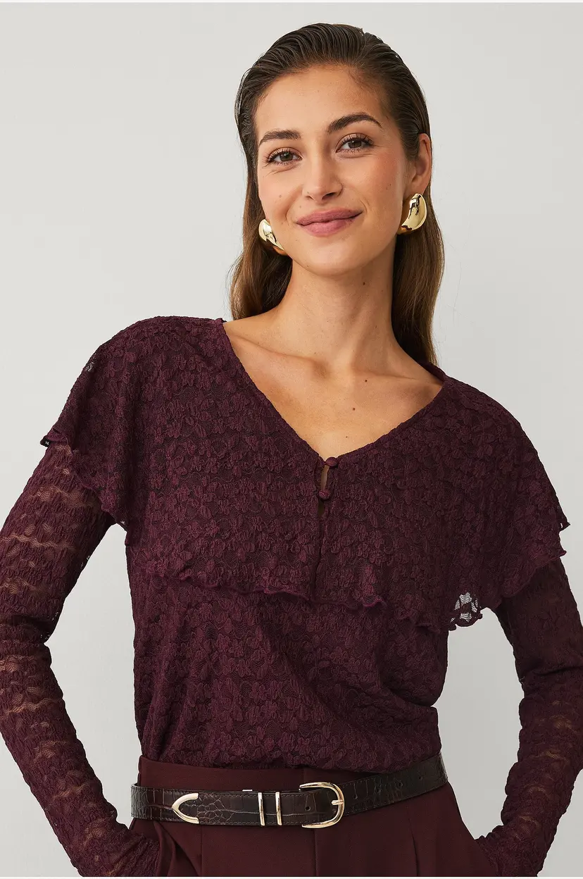 Ellos Collection Jerseybluse i blonde - Rød