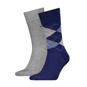 Tommy Hilfiger Tommy Hilfiger Strømper 2P Men Sock Check Blå/Grå Str 39/42 Herre