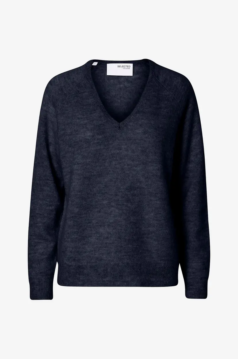 Selected Women Genser slfLulu New LS Knit V-neck B - Blå