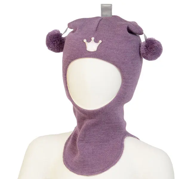 Kivat Balaclava i ull/bomull m/vindstopper "Krone" Lilla