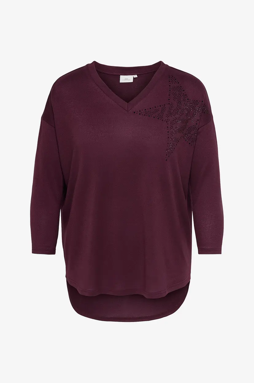 Only Carmakoma Topp Caralba L/S V-Neck Deco Top Jrs Bf - Rød
