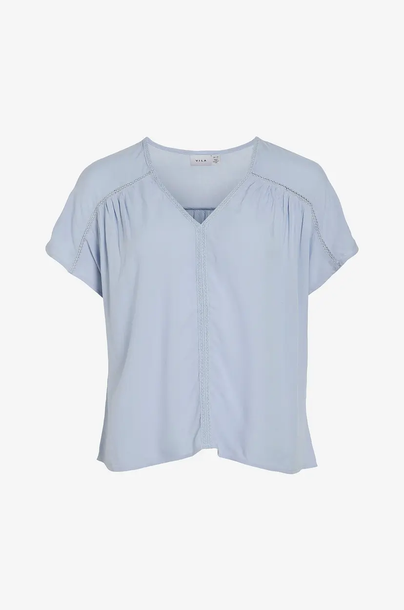 Vila Bluse viEros V-neck S/S Top - Blå