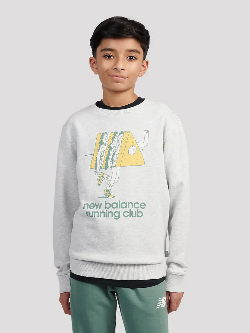 New Balance New Balance Running Club Cartoon Graphic Ft Crew Kids Genser grå