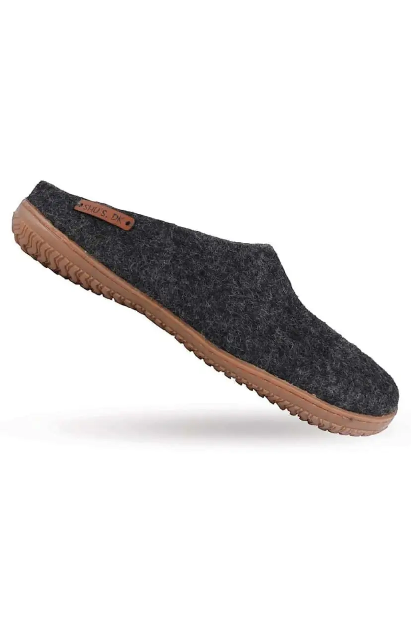 SHUS Uldtøffel (100% ren uld) - Model Koks m/Gummisål - 36