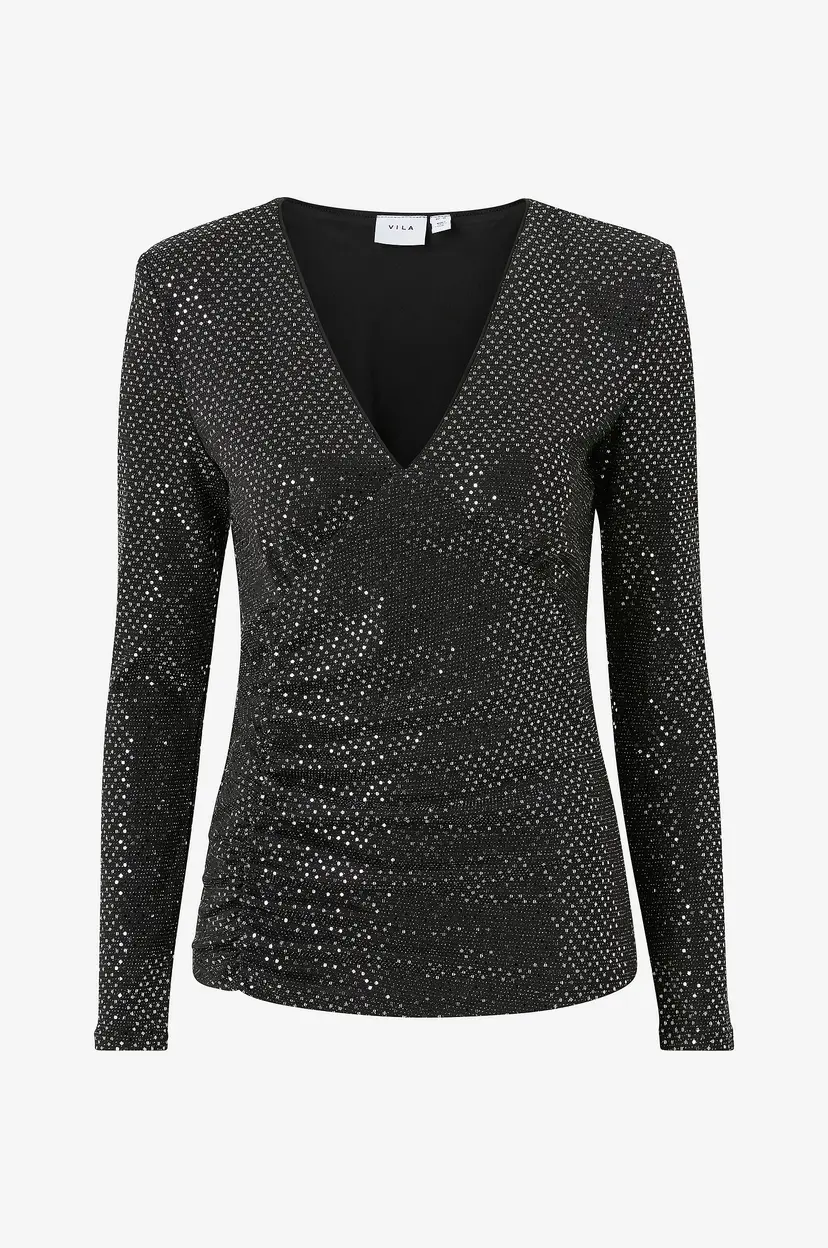 Vila Bluse viOlene V-neck L/S Top - Svart