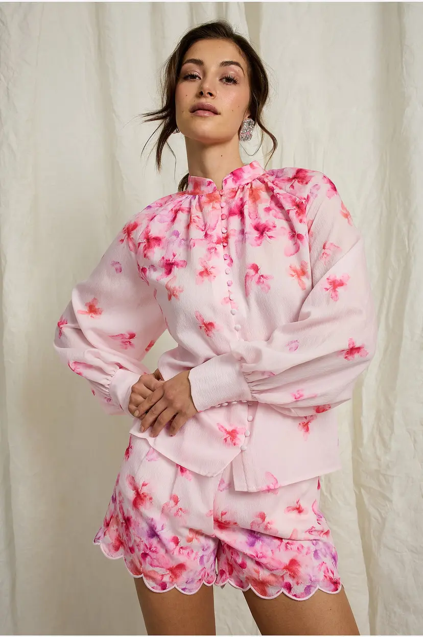 Joelle Bluse med ballongermer - Natur
