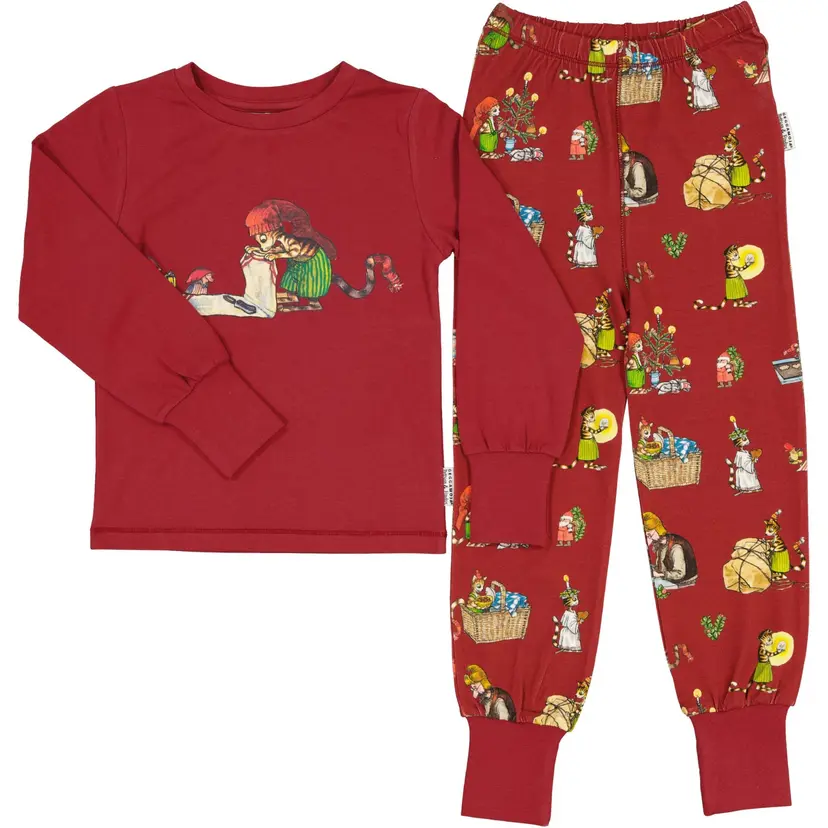 Geggamoja Pyjamas tvådelad Pettson och Findus Röd - Julpyjamas - 74/80