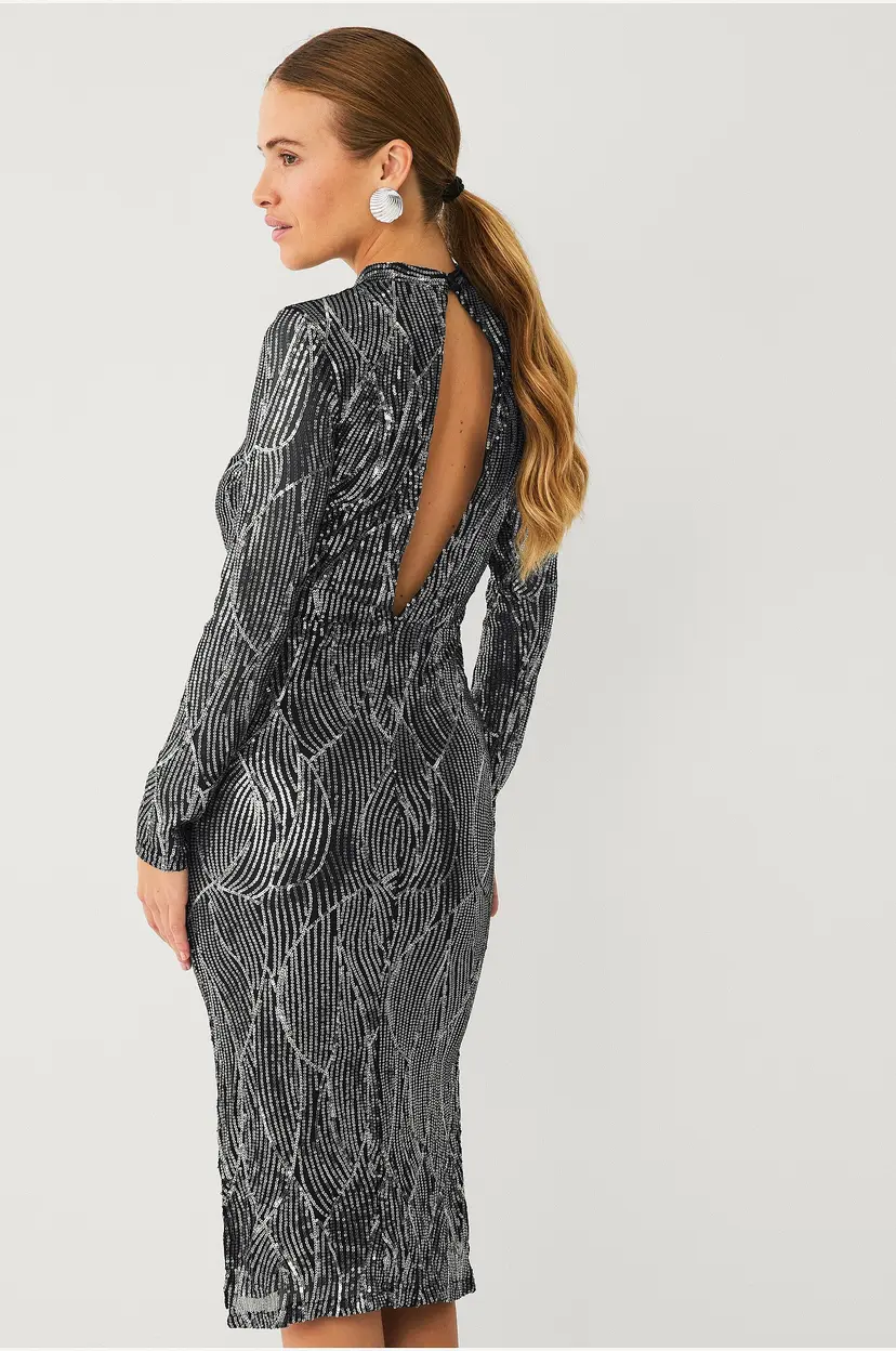 Vila Kjole viGigi Highneck Sequin L/s Midi Dress - Svart