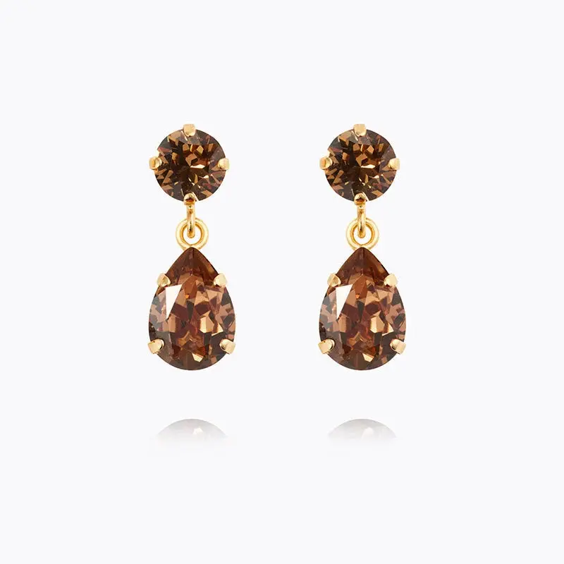Caroline Svedbom Mini Drop Earrings Gold Light Smoked Topaz