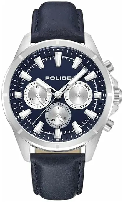 Police Police Herreklokke PEWJF0005803 Malawi Blå/Lær Ø45 mm