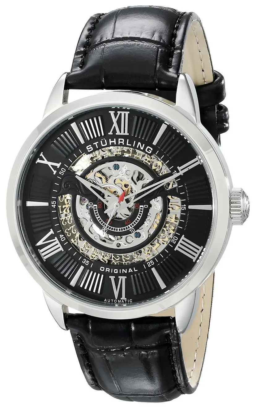 Stührling Original Stührling Original Herreklokke 696.02 Sort/Lær Ø44 mm