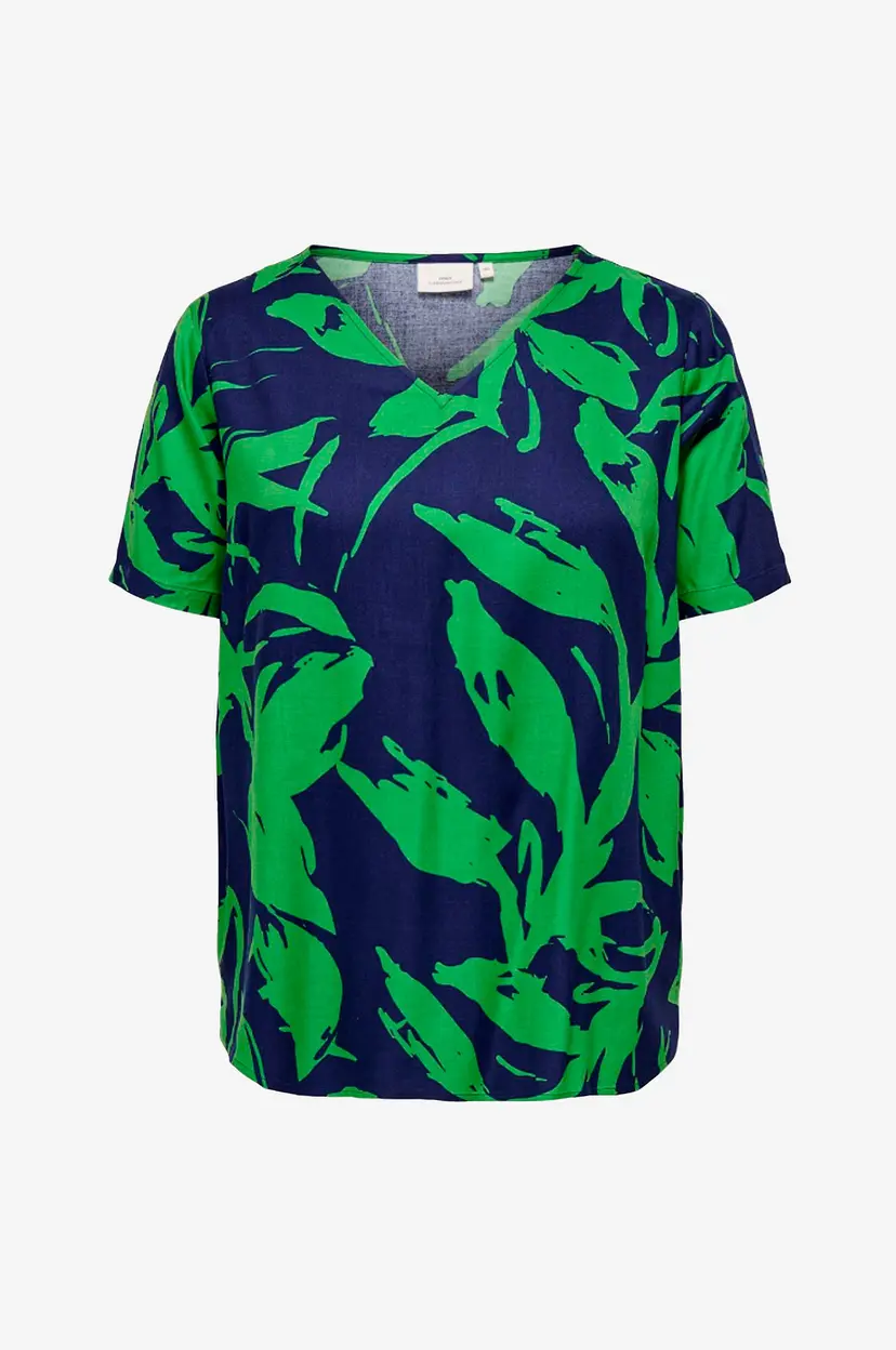 Only Carmakoma Bluse carFlorra SS V-neck - Grønn