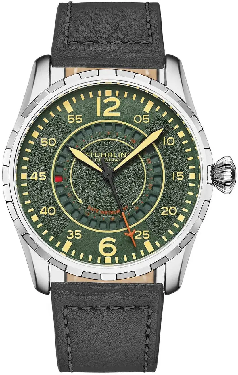 Stührling Original Stührling Original Herreklokke 4002.4 Aviator Grønn/Lær Ø44 mm