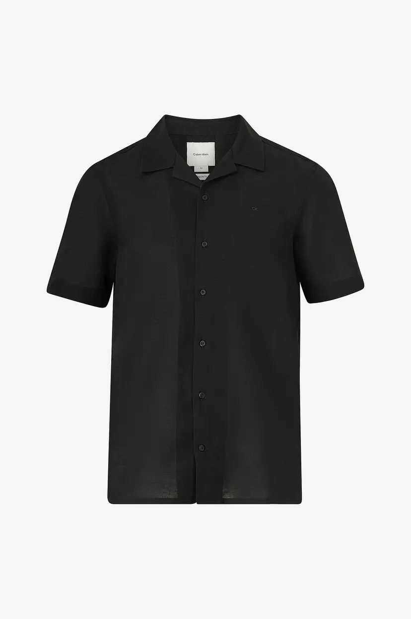 Calvin Klein Linskjorte Linen Cotton Cuban S/S Shirt - Svart