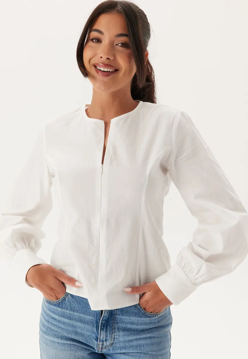 Bubbleroom Zip Cotton Blouse