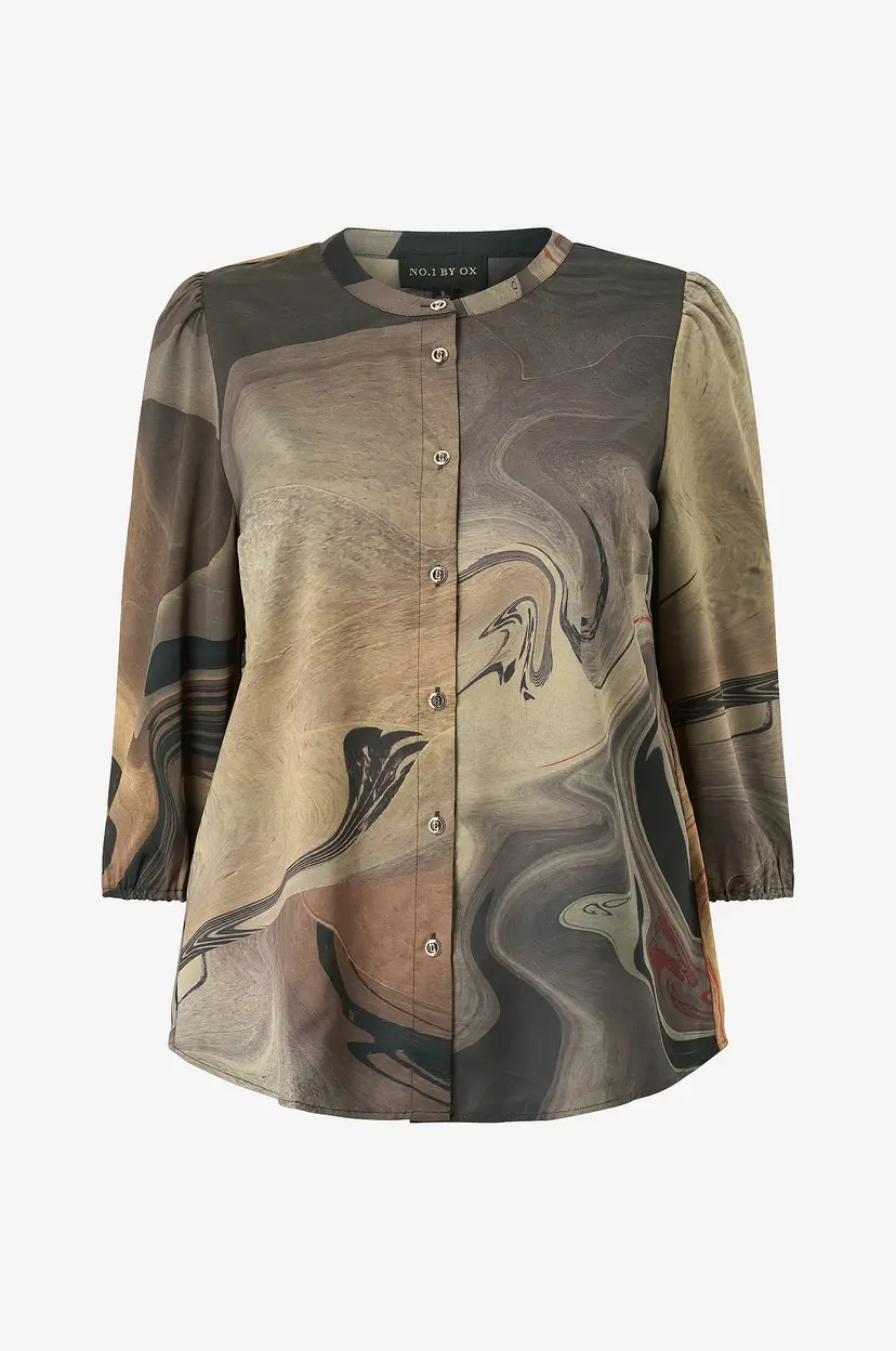 NO. 1 BY OX Bluse Shirt w puff and 3/4 sleeve - Brun
