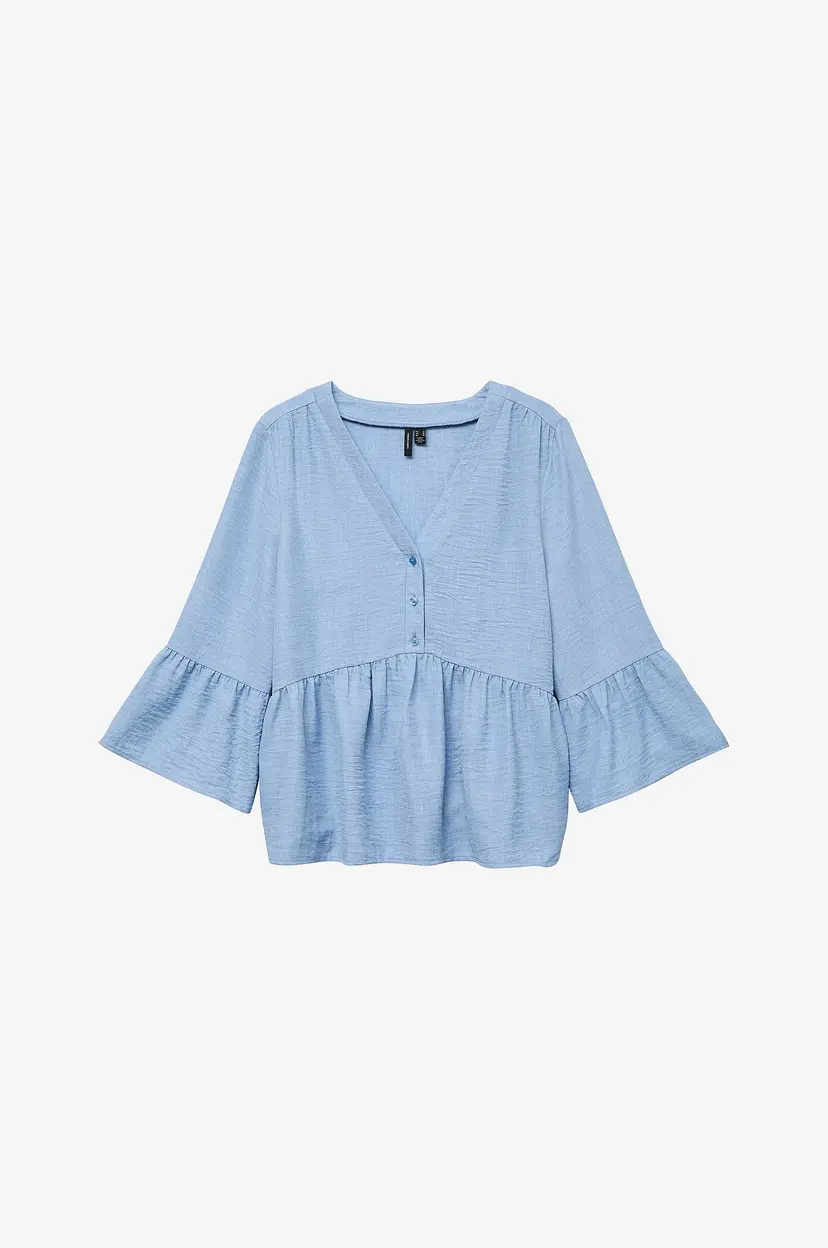 Vero Moda Curve Bluse vmcMelony 3/4 Button Wvn GA Cur - Blå