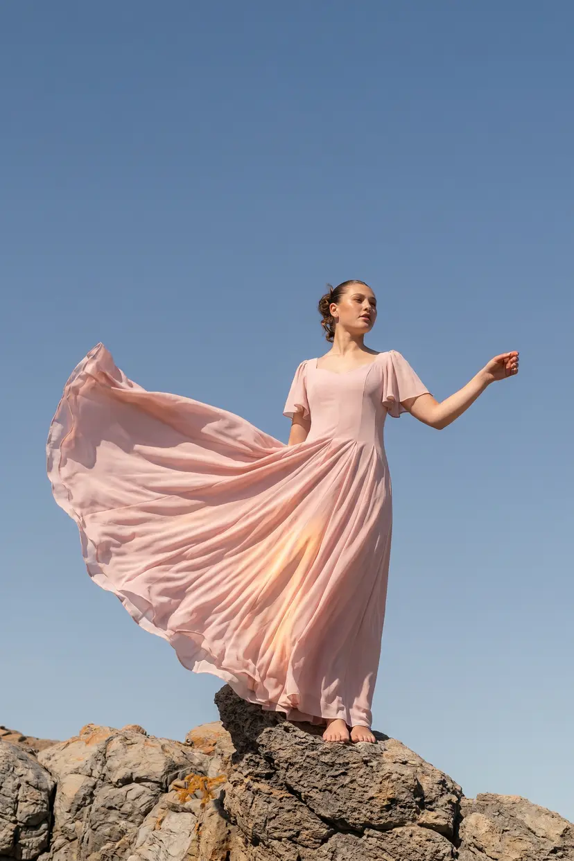 MurlongCres. Alette Maxi Dress Flutter Sleeves – Blush Bridesmaid & Wedding Guest Dress, XS