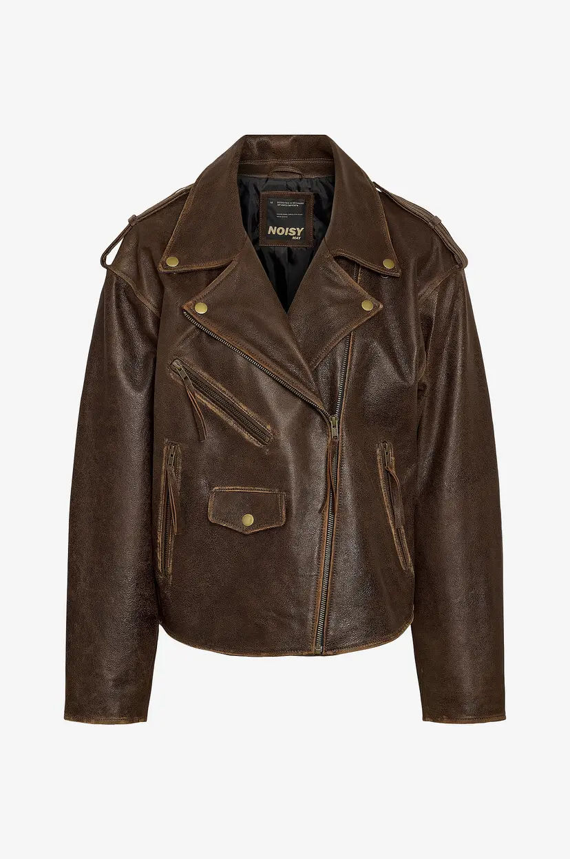Noisy May Skinn jakke nmJenny Loose Fit Leather - Brun
