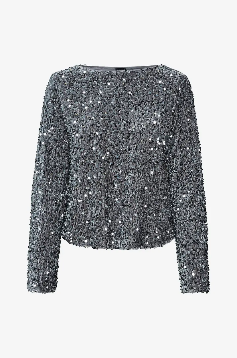 Vero Moda Paljettopp vmBella LS Boatneck Top Jrs - Grå