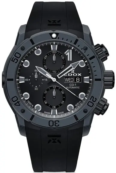 Edox Edox Herreklokke 01125-CLNGN-NING CO-1 Chronograph Sort/Gummi Ø45 mm