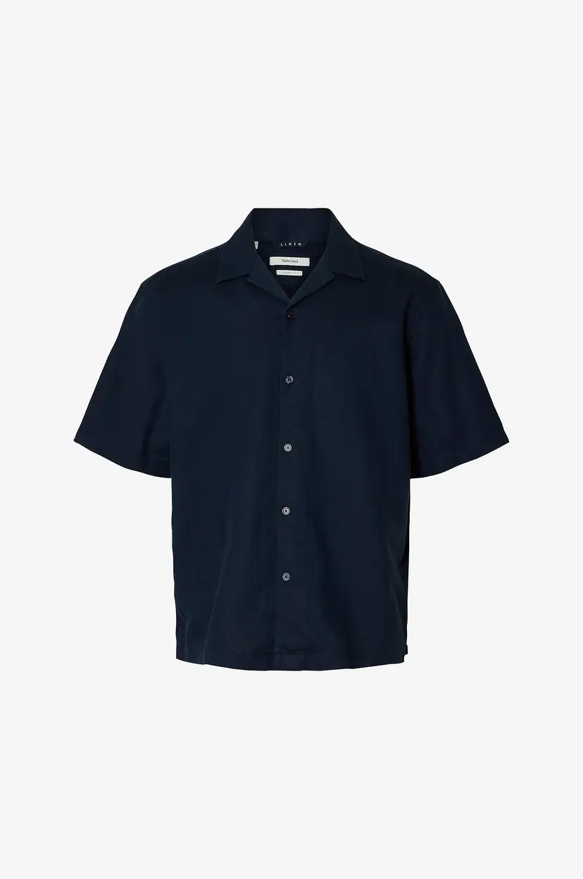 Selected Men Linskjorte Slhrlxclay Linenblend SS Shirt Res - Blå