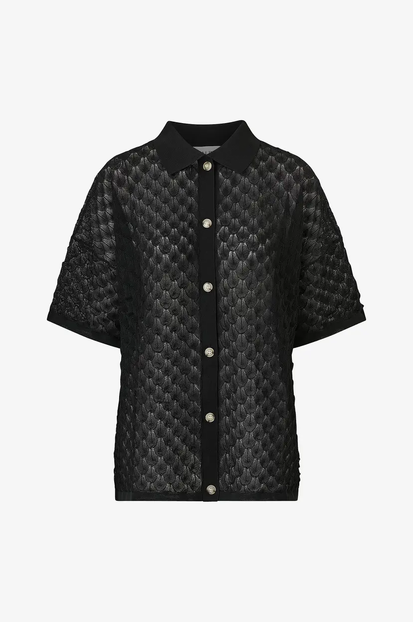 By Malina Kortermet skjorte Moa Oversized Pointelle Knitted Shirt - Svart