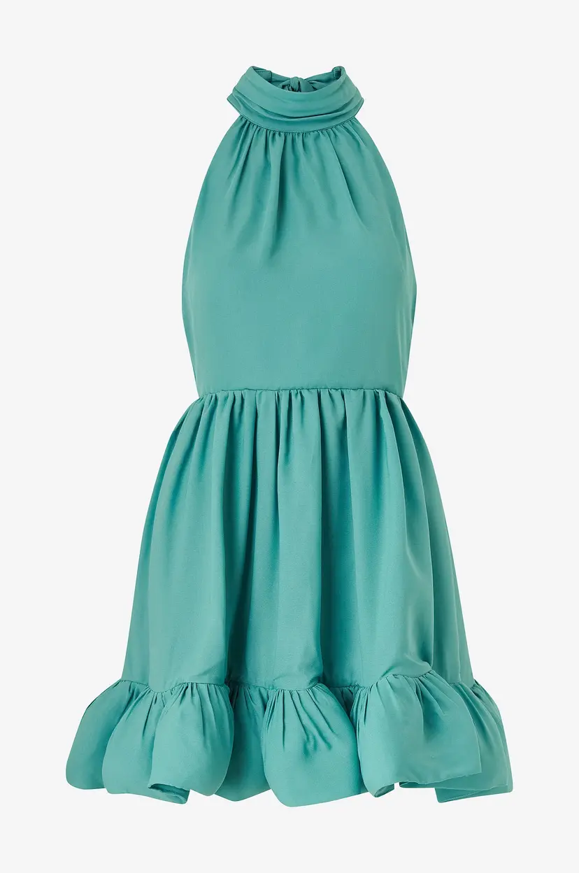 By Malina Kjole Fern Halterneck Ruffled Mini Dress - Blå