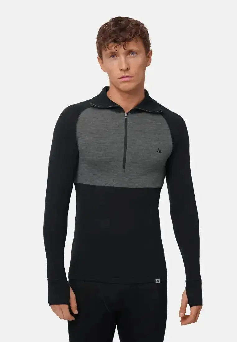 DANISH ENDURANCE DANISH ENDURANCE Merino Half-zip Skiundertrøje, Sort/Mørkegrå, M