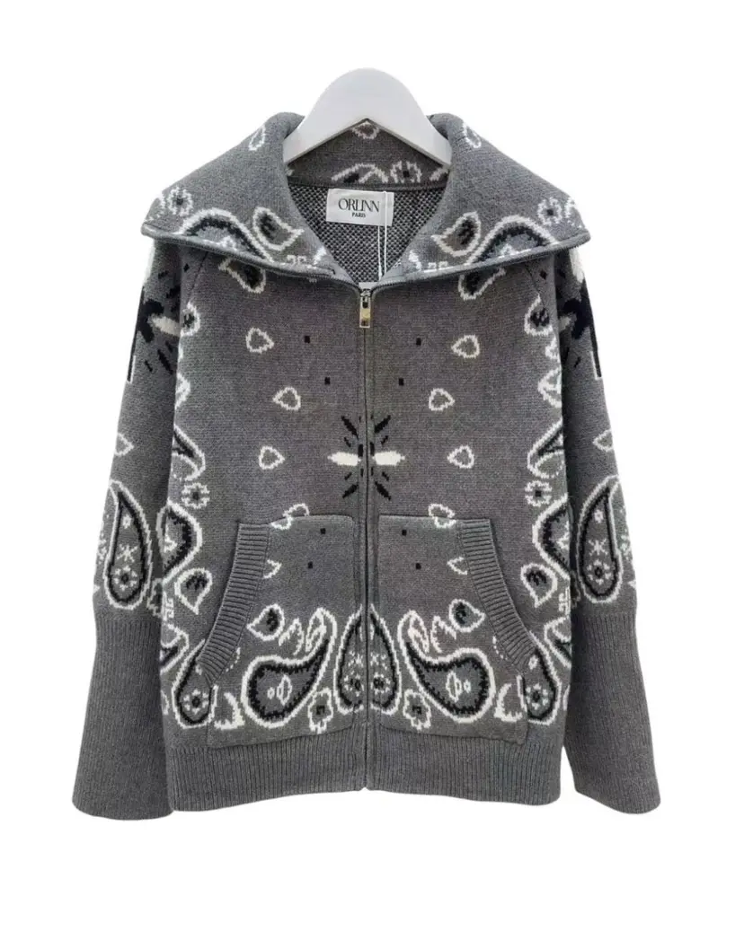 From Paris With Love Paisley Jacket Zip Grey