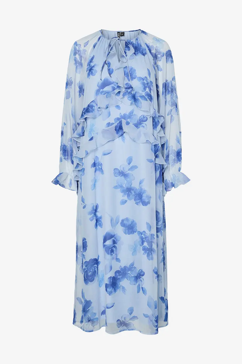 Pieces Kjole pcClara LS Long V-neck Dress Wvn D2 - Blå