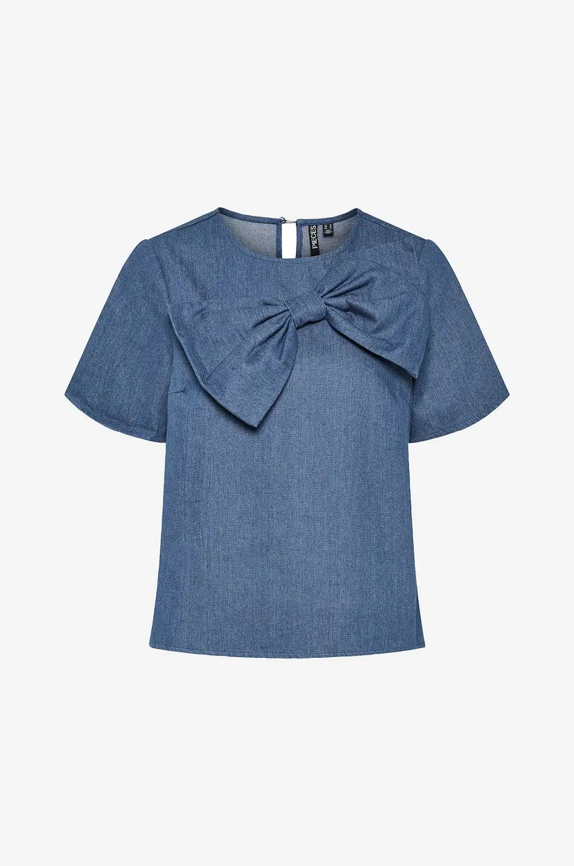 Pieces Bluse pcDove SS O-neck Bow Top - Blå