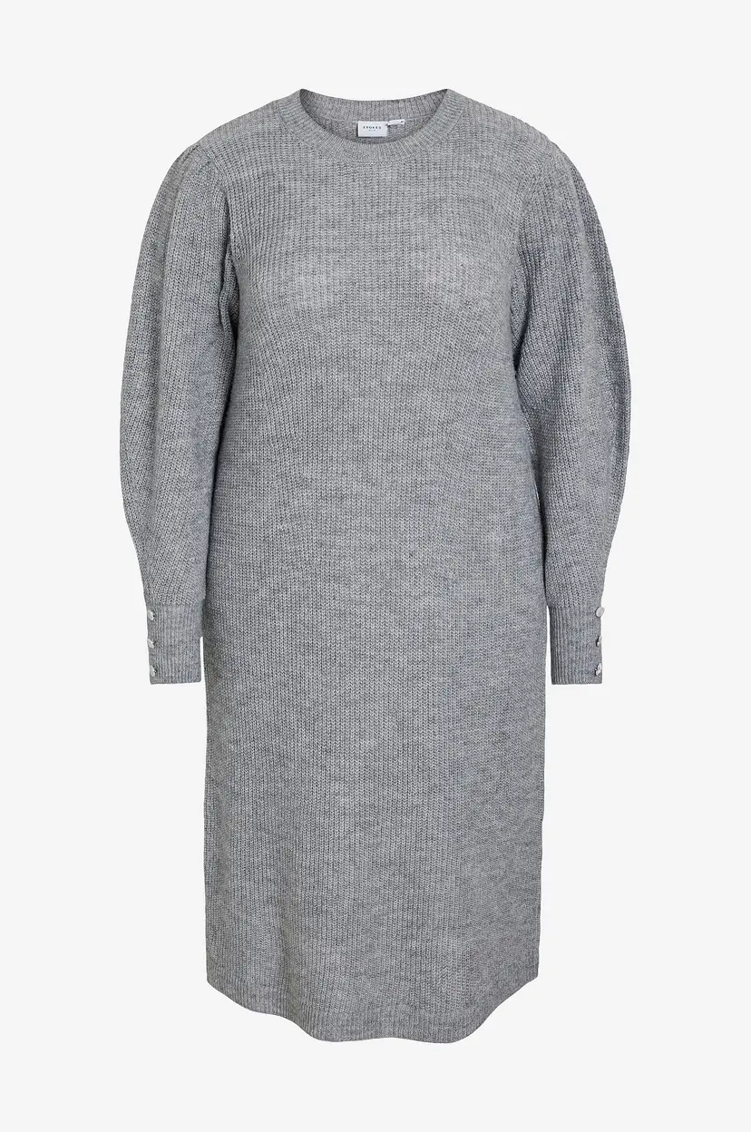 Evoked Vila Kjole viGlacy O-neck L/S Mdi Knit/cur - Grå