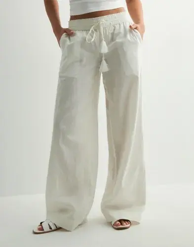Nelly Nelly - Hvit - Pull On Tassel Linen Pants