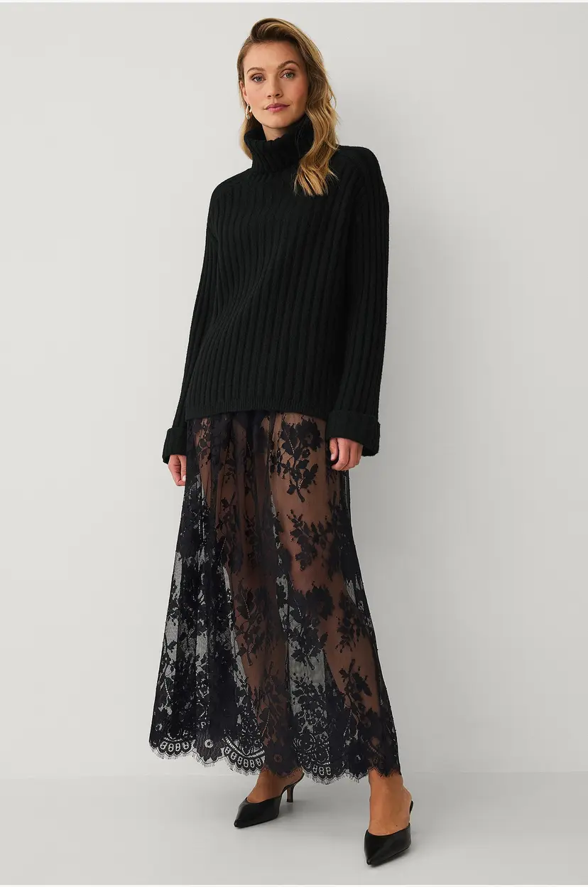 Ellos Collection Maxi skjørt i blonde - Svart