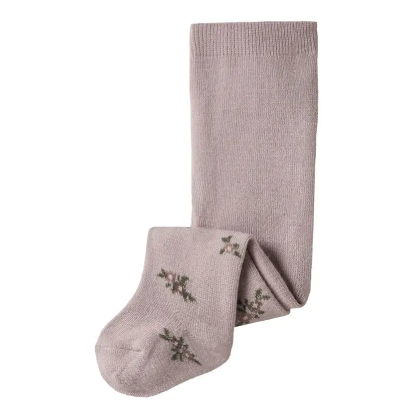 NAME IT Name It - Strømpebukse Baby Ull/ Bomull Wak Shadow Gray Small Flowers