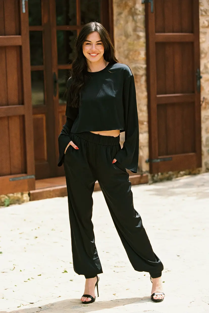 Kayani Dina Satin Harem Pant Shiny Onyx
