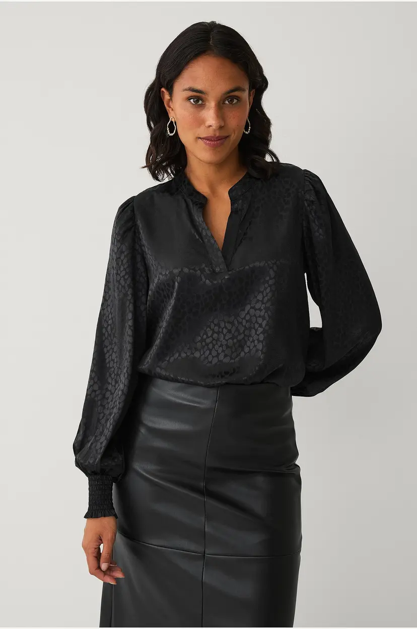 Ellos Collection Bluse med jacquardmønster - Svart