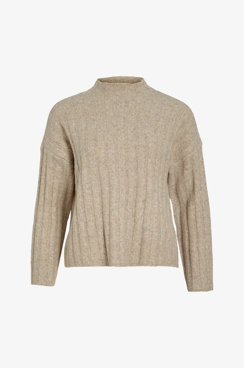 Vila Genser viJaney Highneck L/S Rib Knit Top - Beige