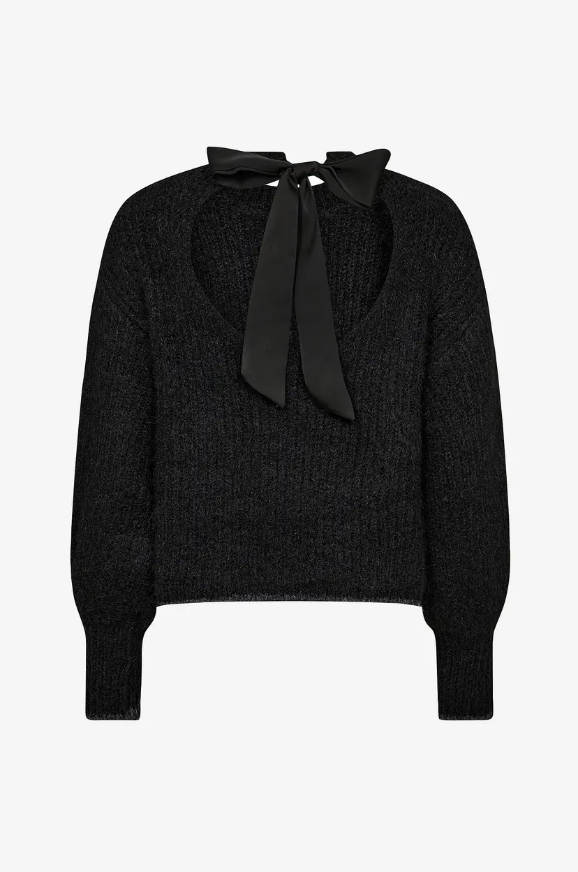 Co'couture Genser CoralieCC Bow LS Rib Knit - Svart